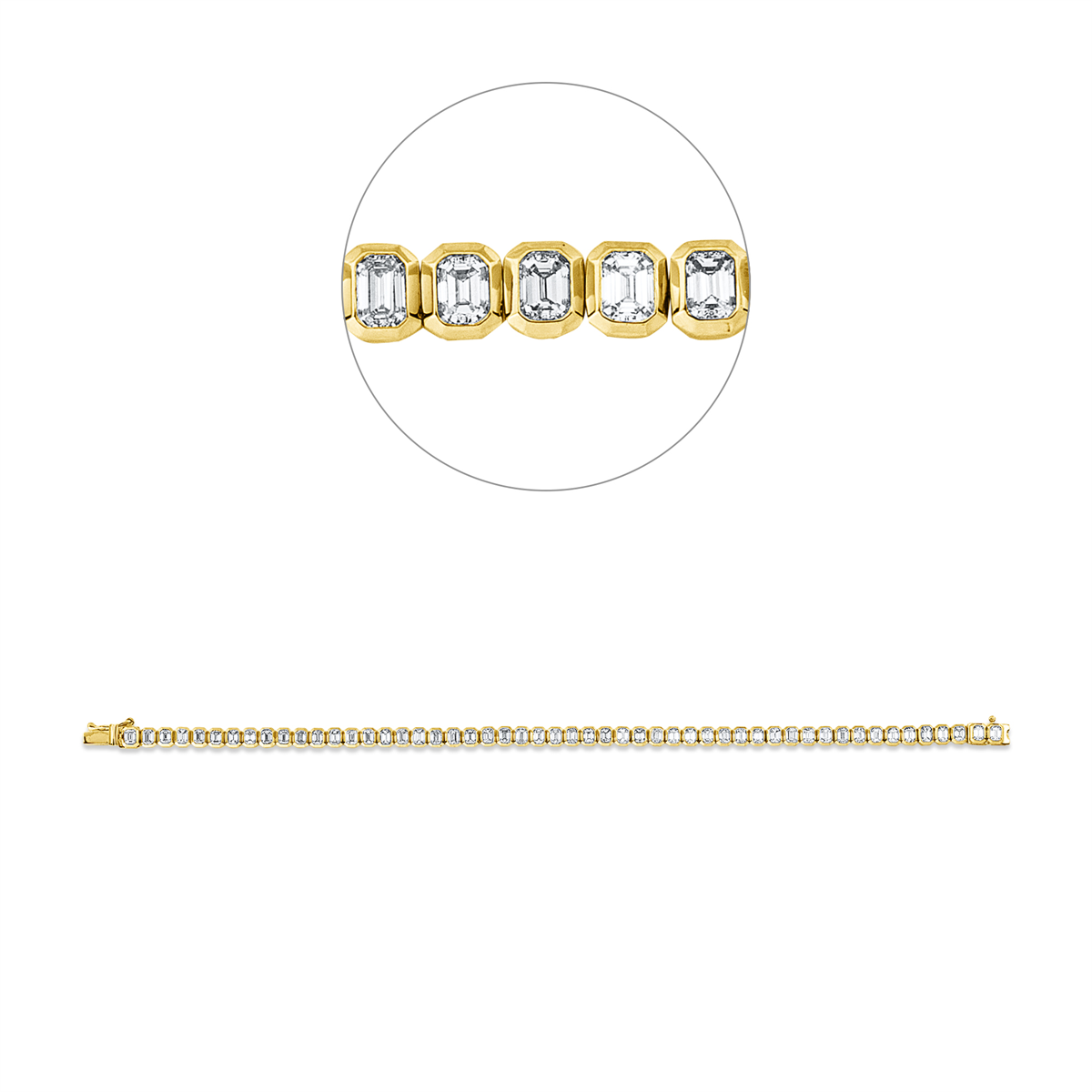 emerald cut baguette bracelet in yellow gold / white gold