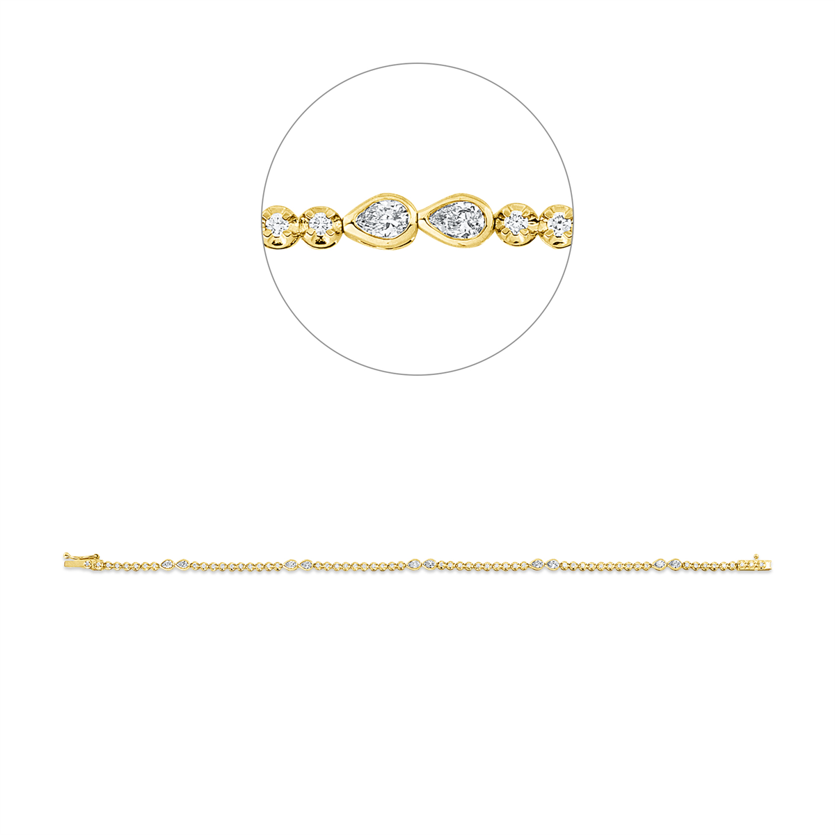 pear shape multi-stone bracelet in yellow gold / white gold