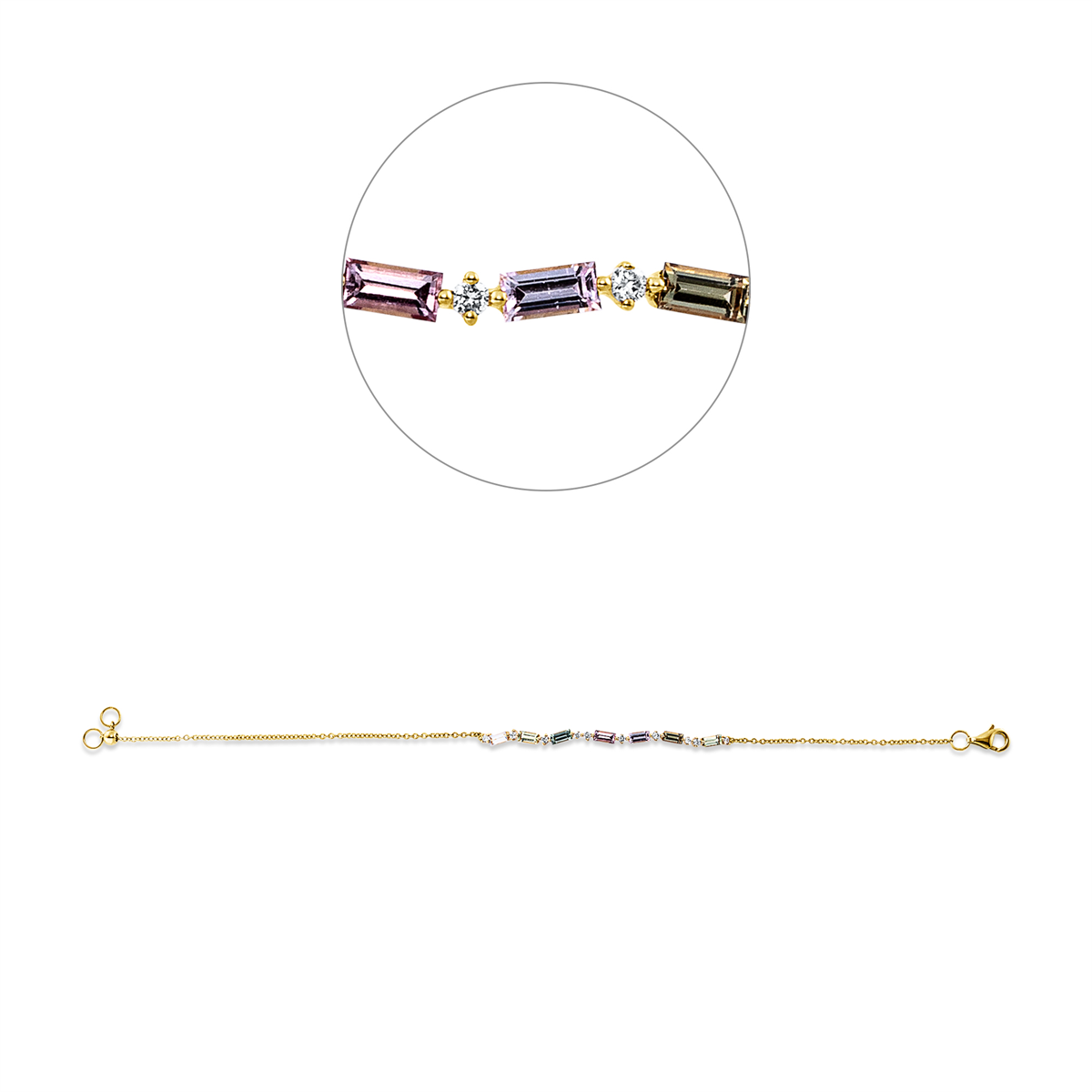 diamond full cut sapphire colored stone classic bracelet in yellow gold
