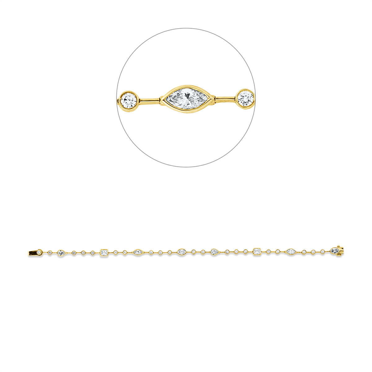 diamond full cut multi-stone bracelet in yellow gold / white gold