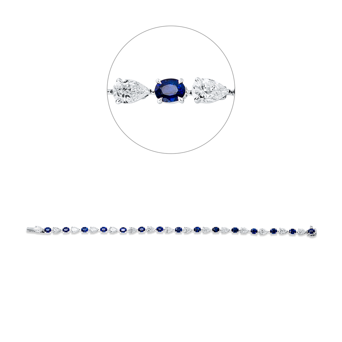 pear shape sapphire colored stone classic bracelet in white gold