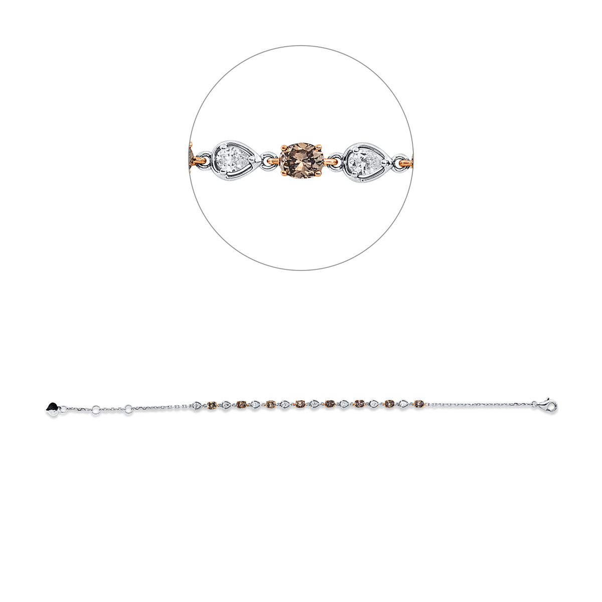 oval fancy colored diamond bracelet in white gold