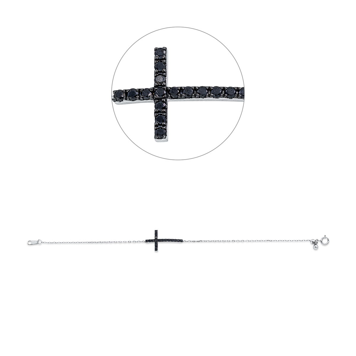 diamond full cut cross bracelet in white gold