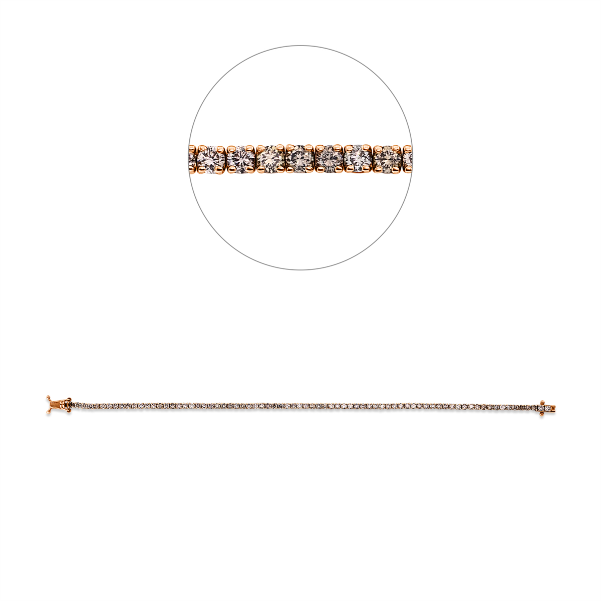 diamond full cut fancy colored diamond bracelet in red gold