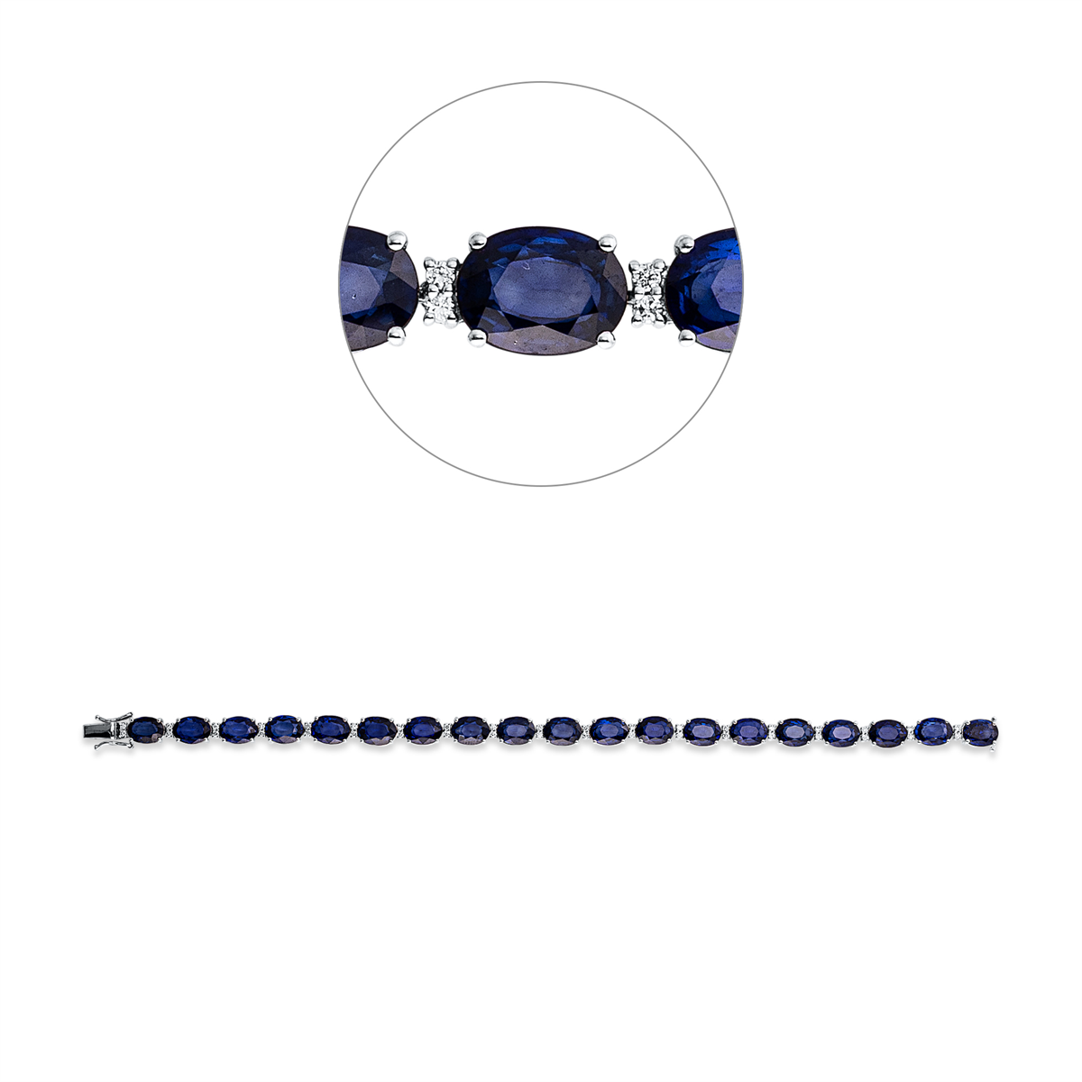 diamond full cut sapphire colored stone classic bracelet in white gold