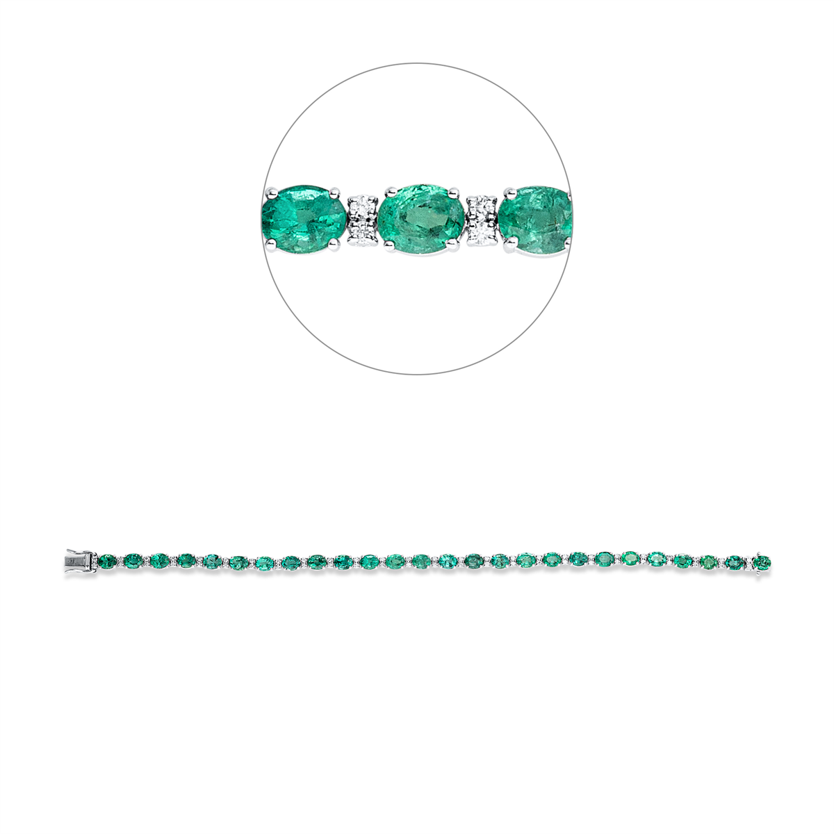 diamond full cut emerald colored stone classic bracelet in white gold