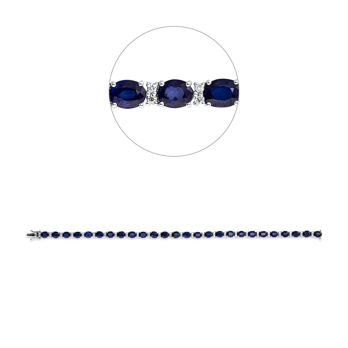 diamond full cut sapphire colored stone classic bracelet in white gold