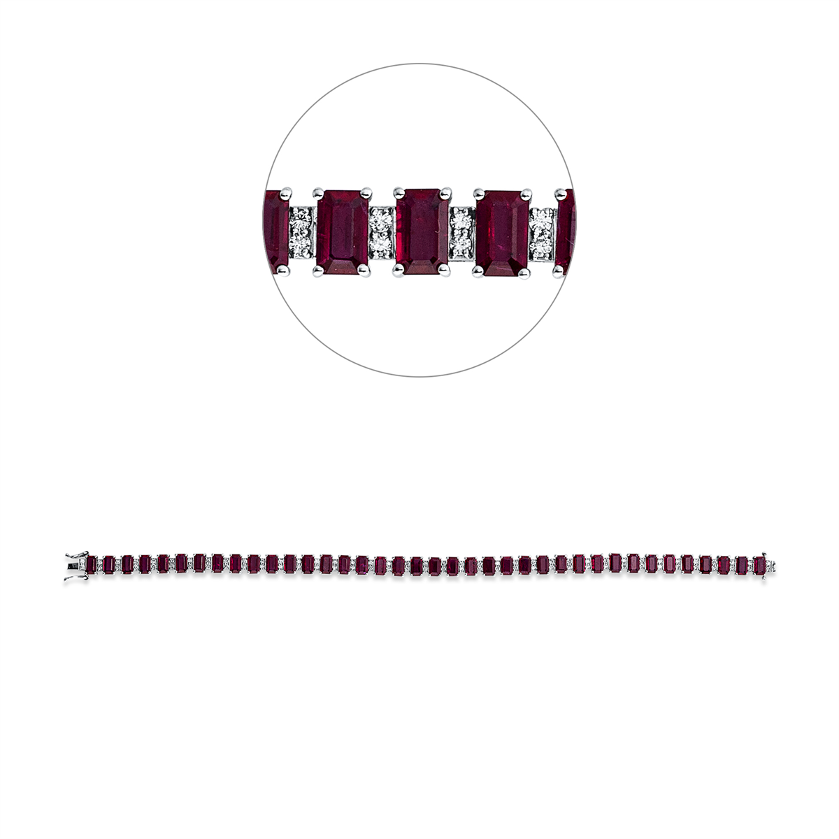 diamond full cut ruby colored stone classic bracelet in white gold