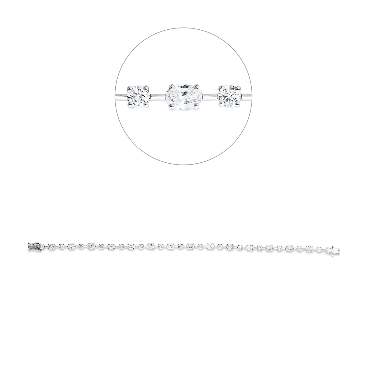 fantasy-cut tennis bracelet bracelet in white gold