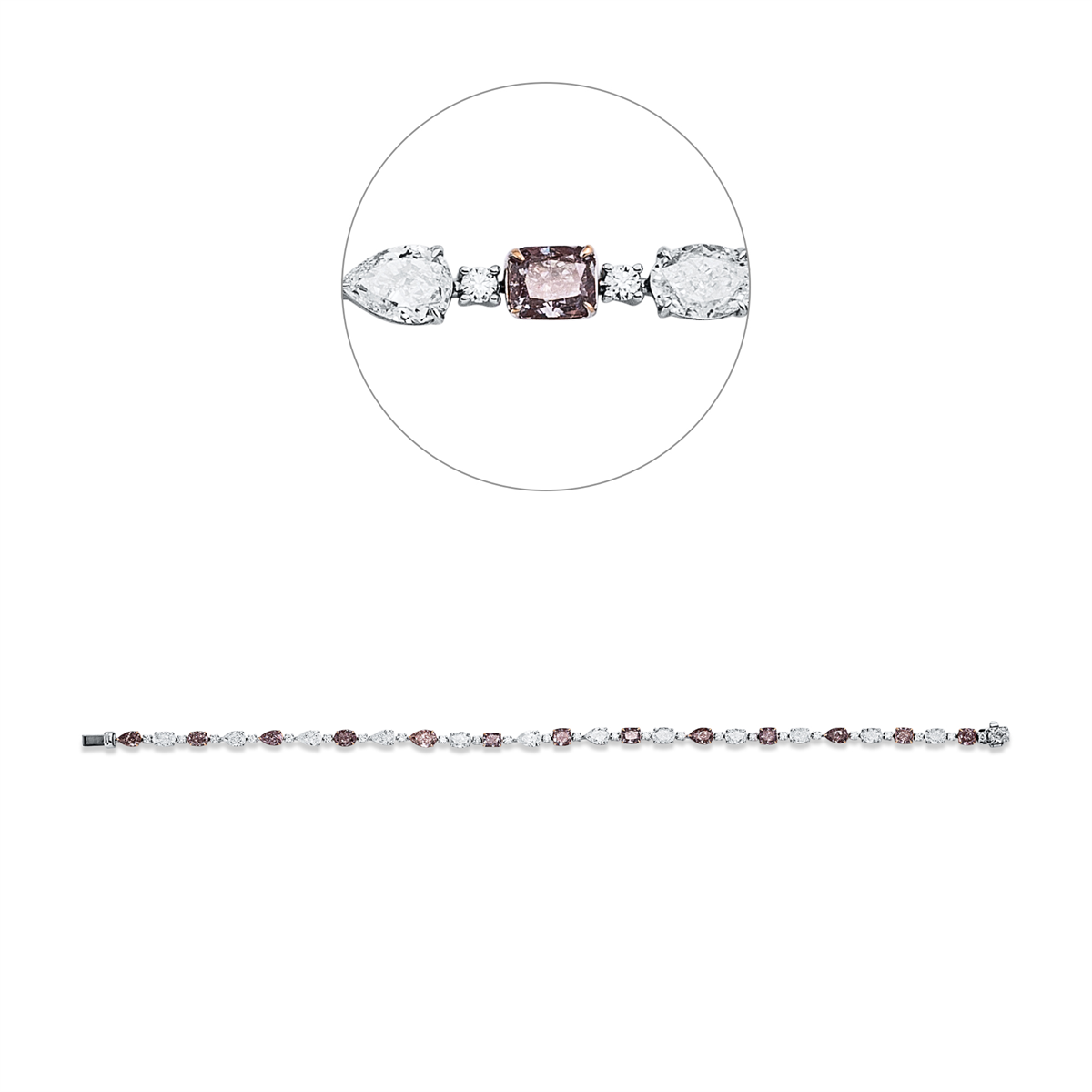 fantasy-cut fancy colored diamond bracelet in whitegold / rosegold