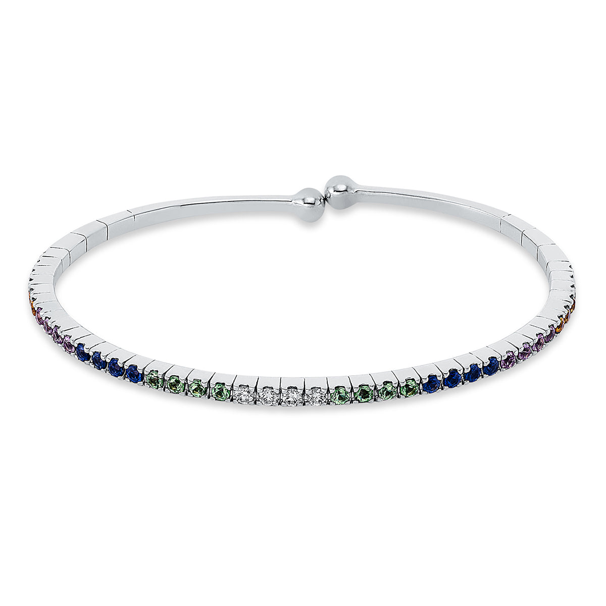 diamond full cut sapphire rainbow & multicolor bangle in white gold