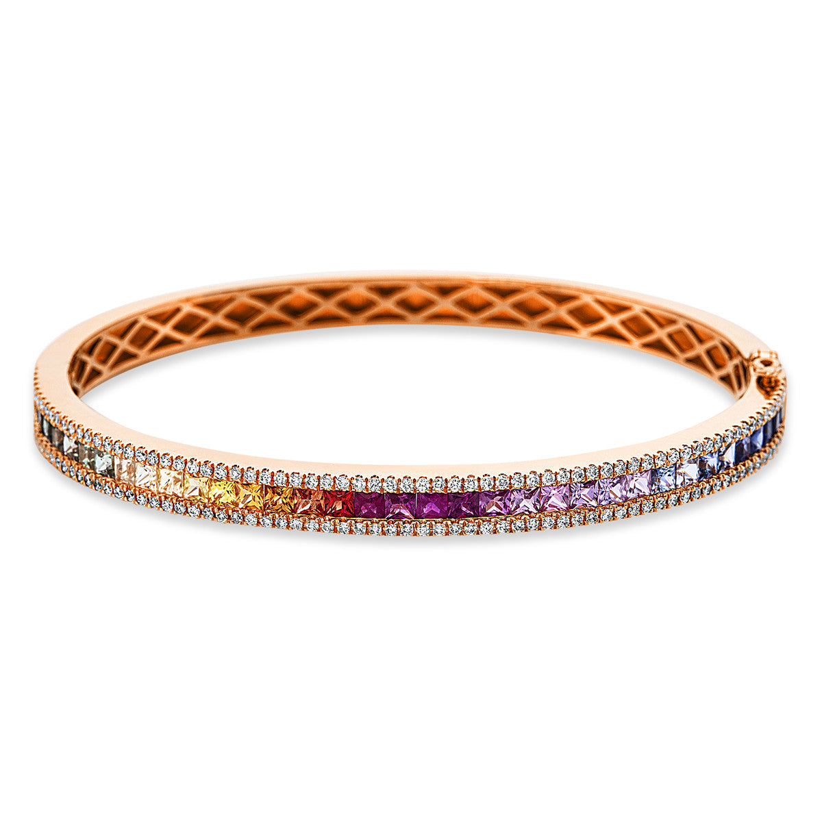 diamond full cut sapphire rainbow & multicolor bangle in red gold