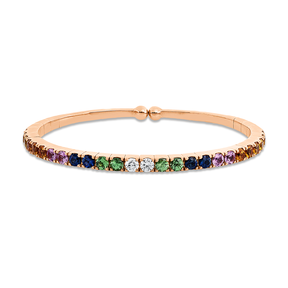 diamond full cut sapphire rainbow & multicolor bangle in red gold