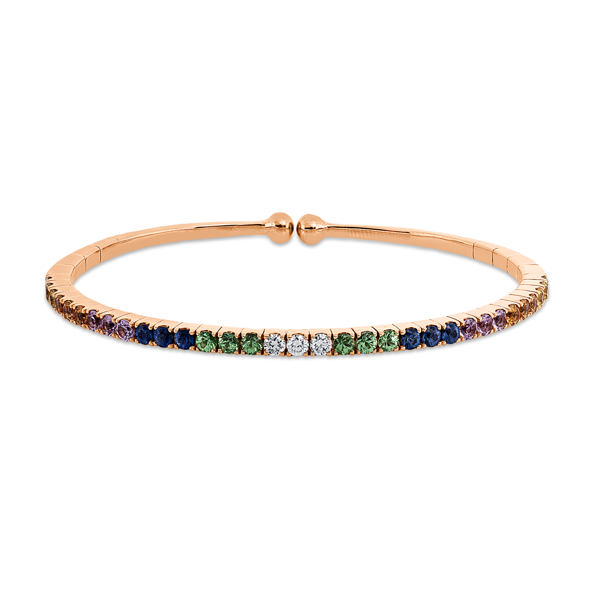 diamond full cut sapphire rainbow & multicolor bangle in red gold