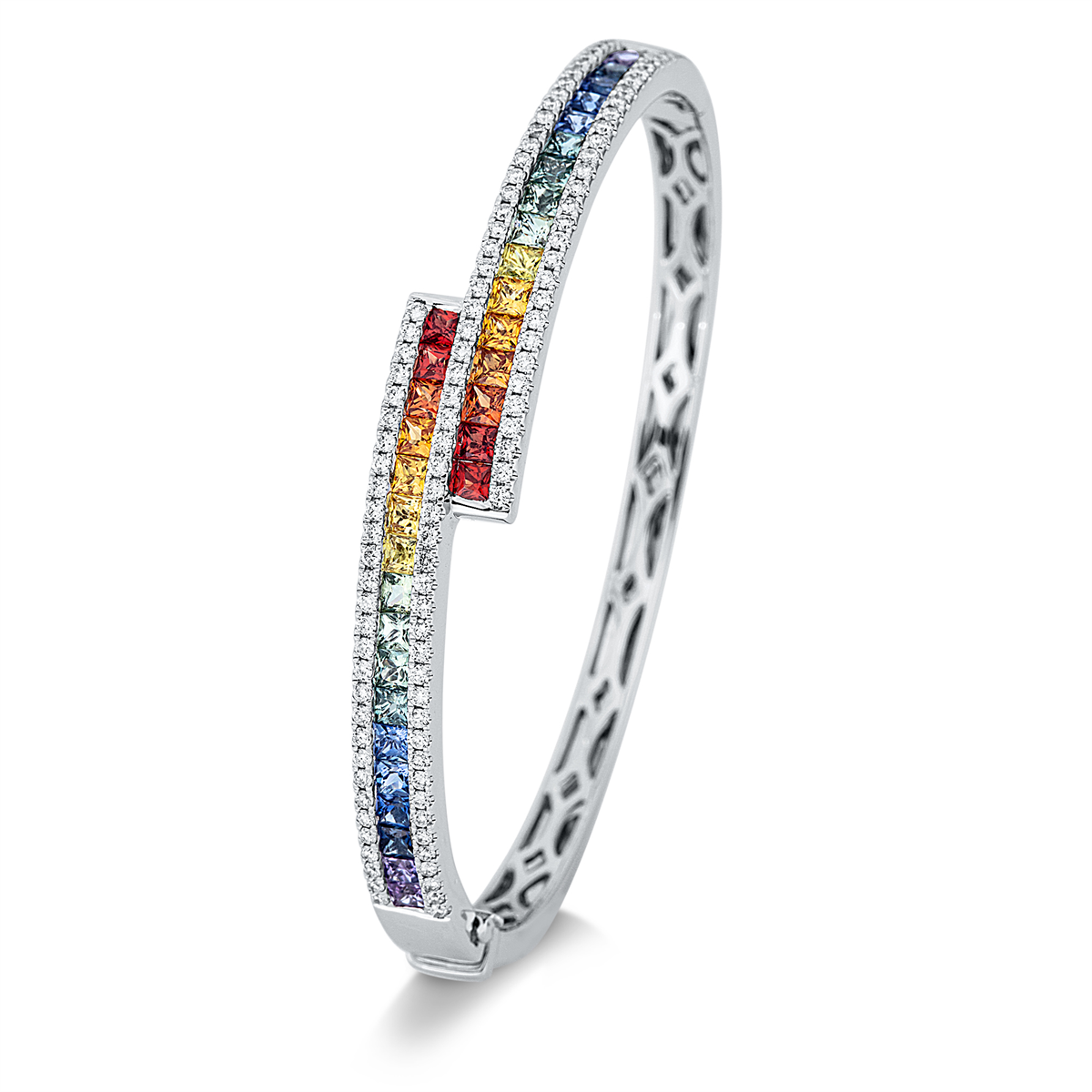 diamond full cut sapphire rainbow & multicolor bangle in white gold