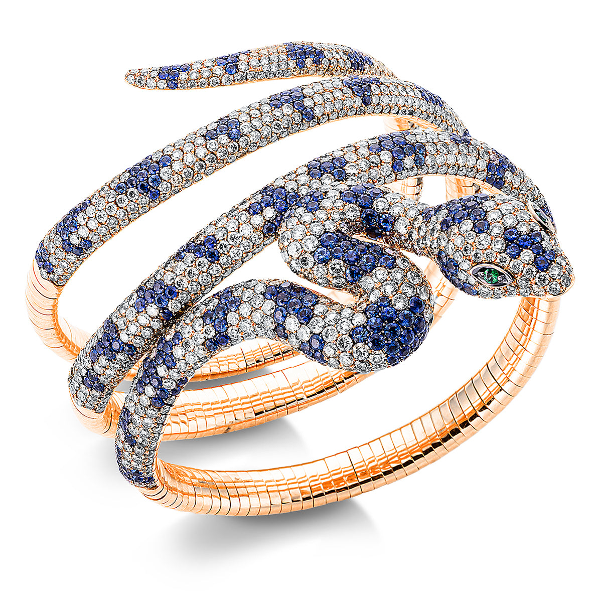 diamond full cut sapphire animal bangle in red gold