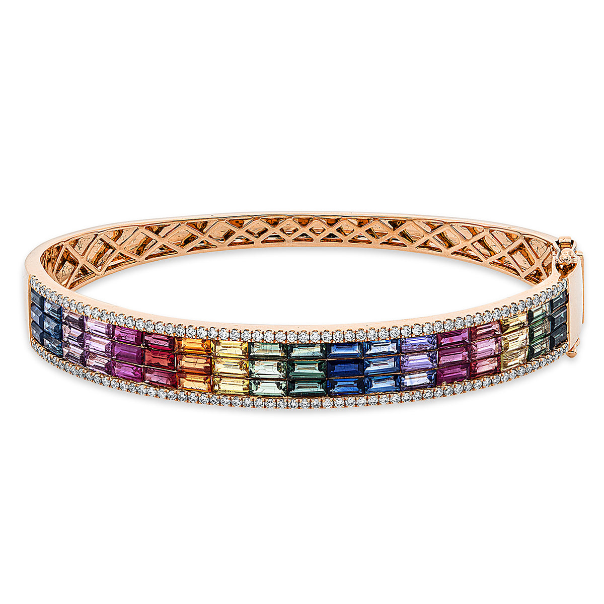 diamond full cut sapphire rainbow & multicolor bangle in red gold