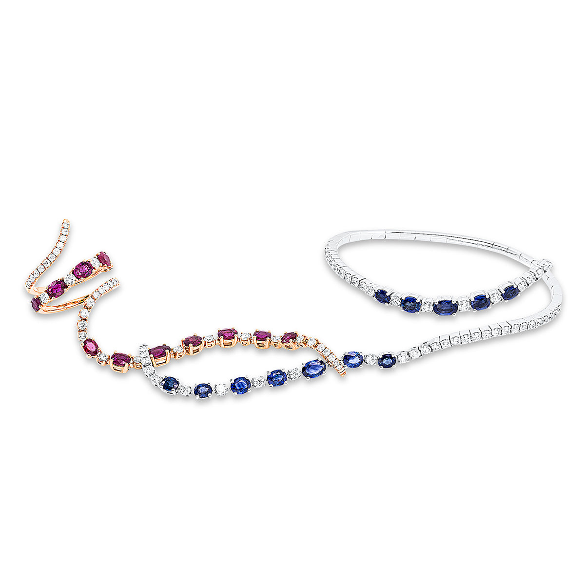 diamond full cut sapphire colored stone classic bangle in whitegold / rosegold