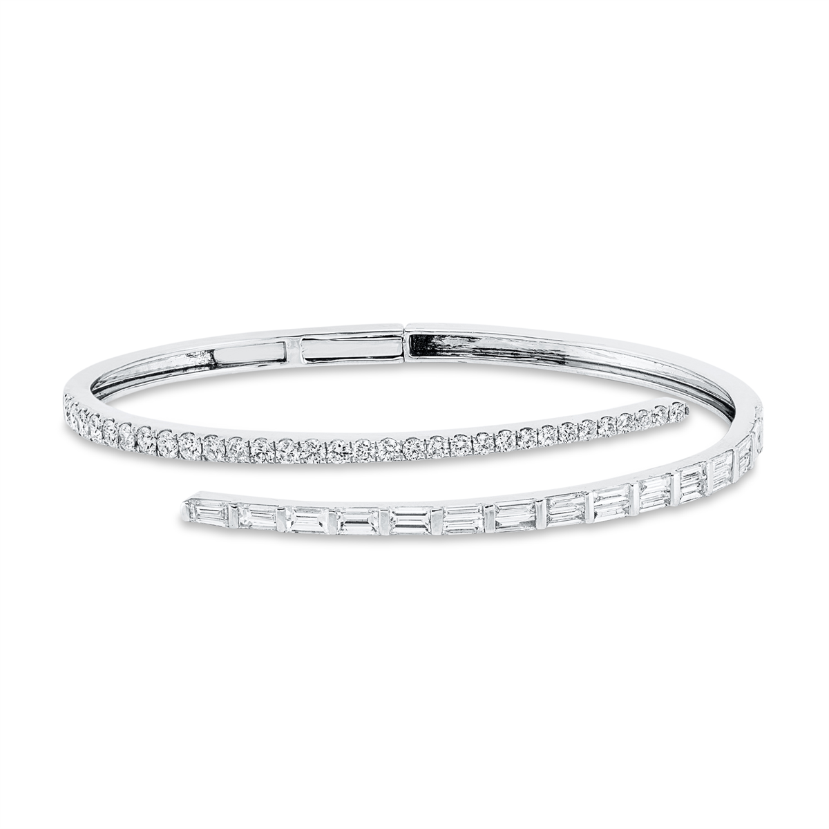 diamond full cut baguette bangle in white gold