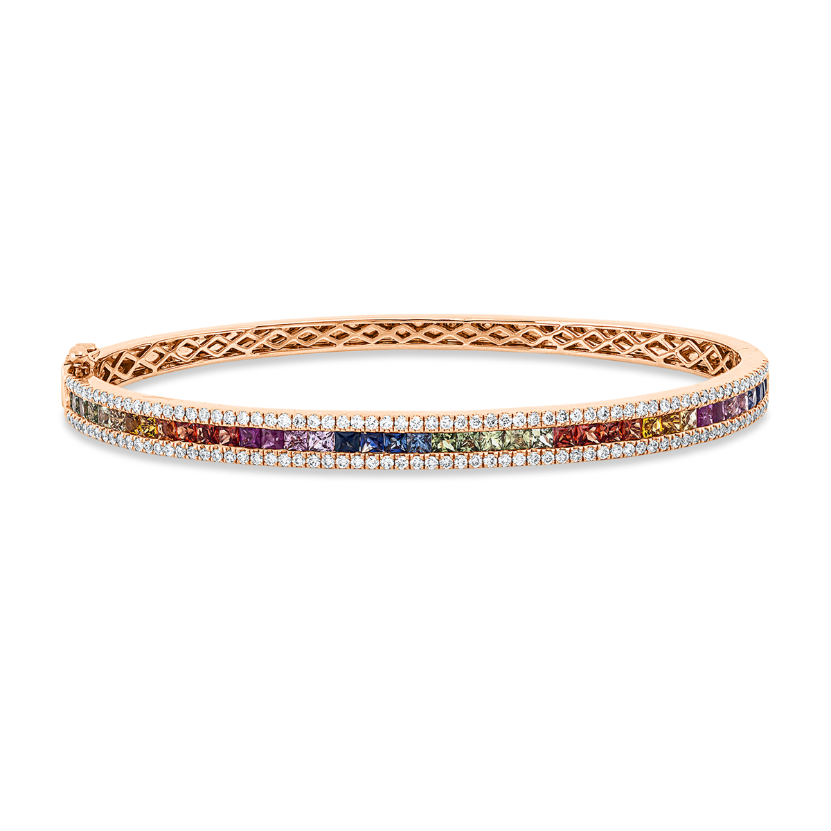 diamond full cut sapphire rainbow & multicolor bangle in red gold