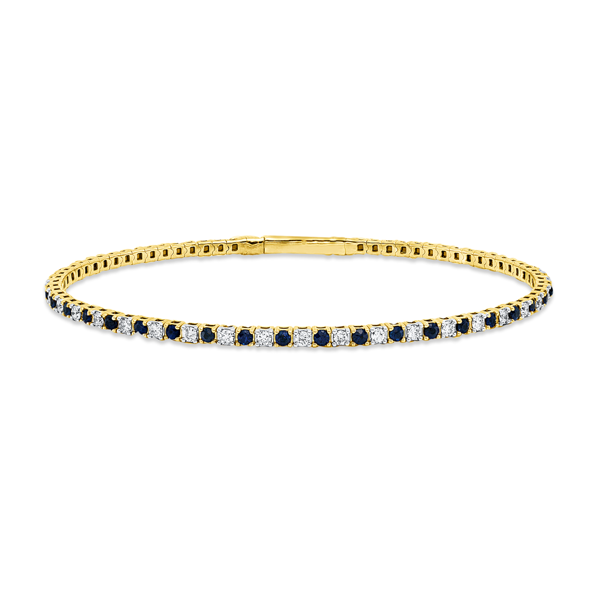 diamond full cut sapphire colored stone classic bangle in yellow gold