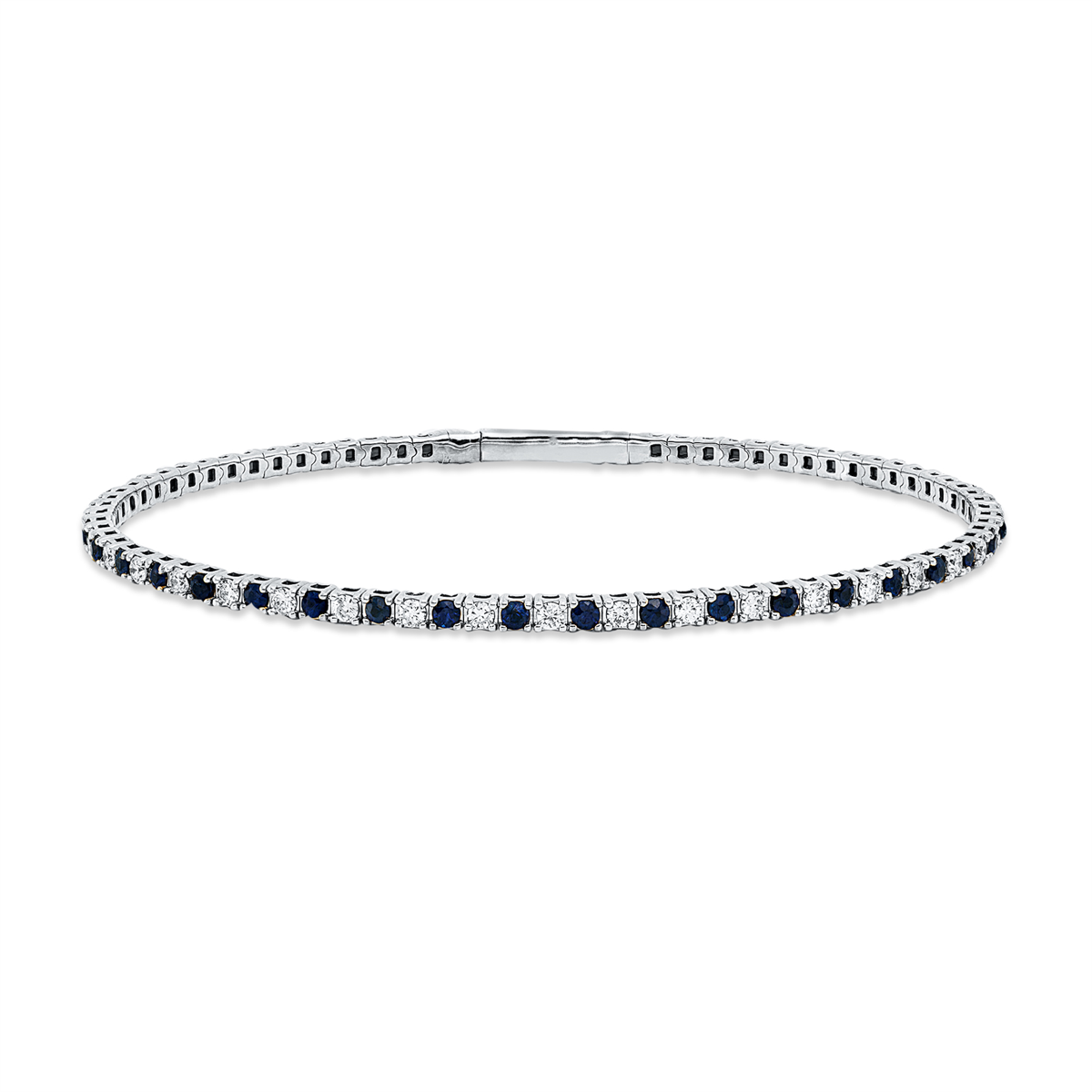 diamond full cut sapphire colored stone classic bangle in white gold
