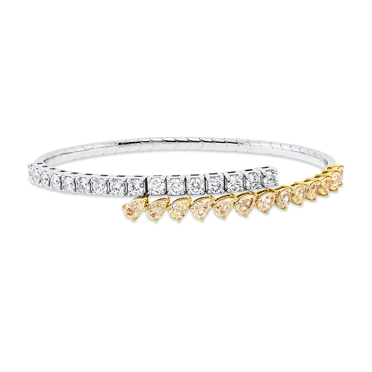diamond full cut fancy colored diamond bangle in yellow gold platinum 950