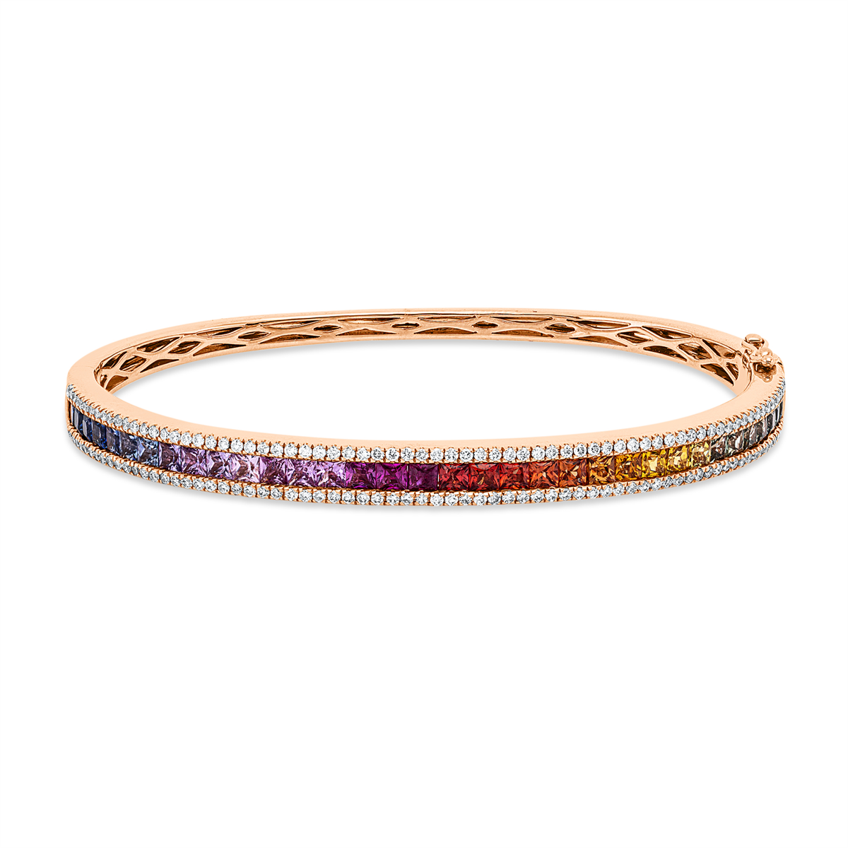 diamond full cut sapphire rainbow & multicolor bangle in red gold
