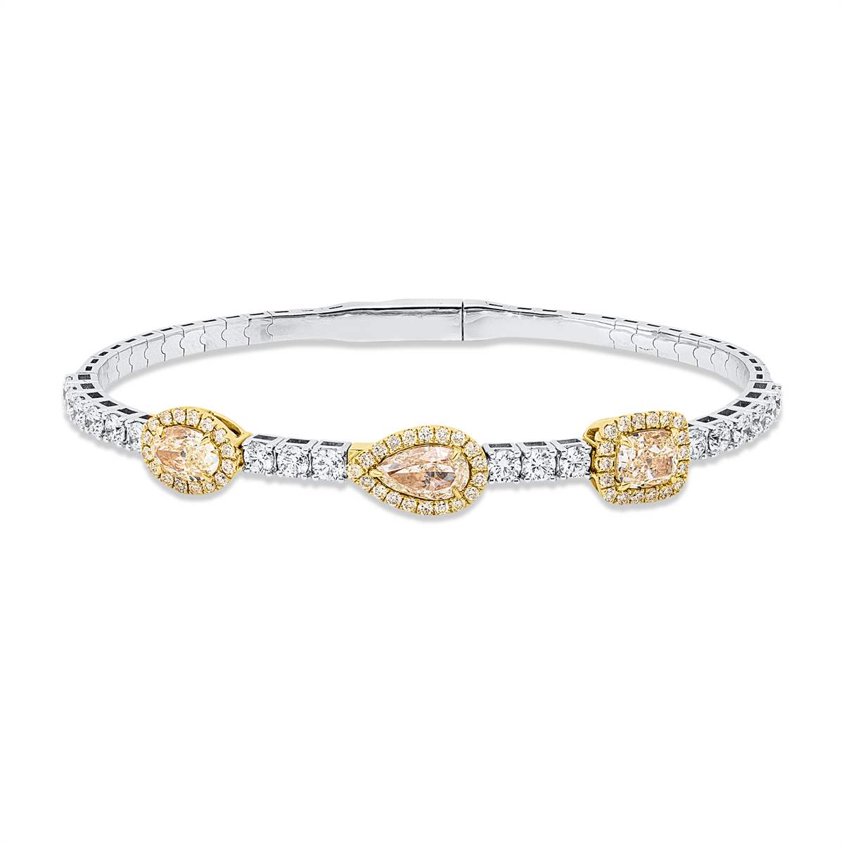 diamond full cut fancy colored diamond bangle in yellow gold platinum 950
