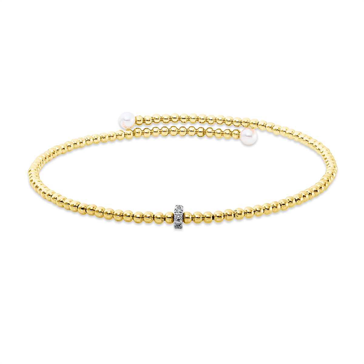 diamond full cut pearl bangle in yellow gold