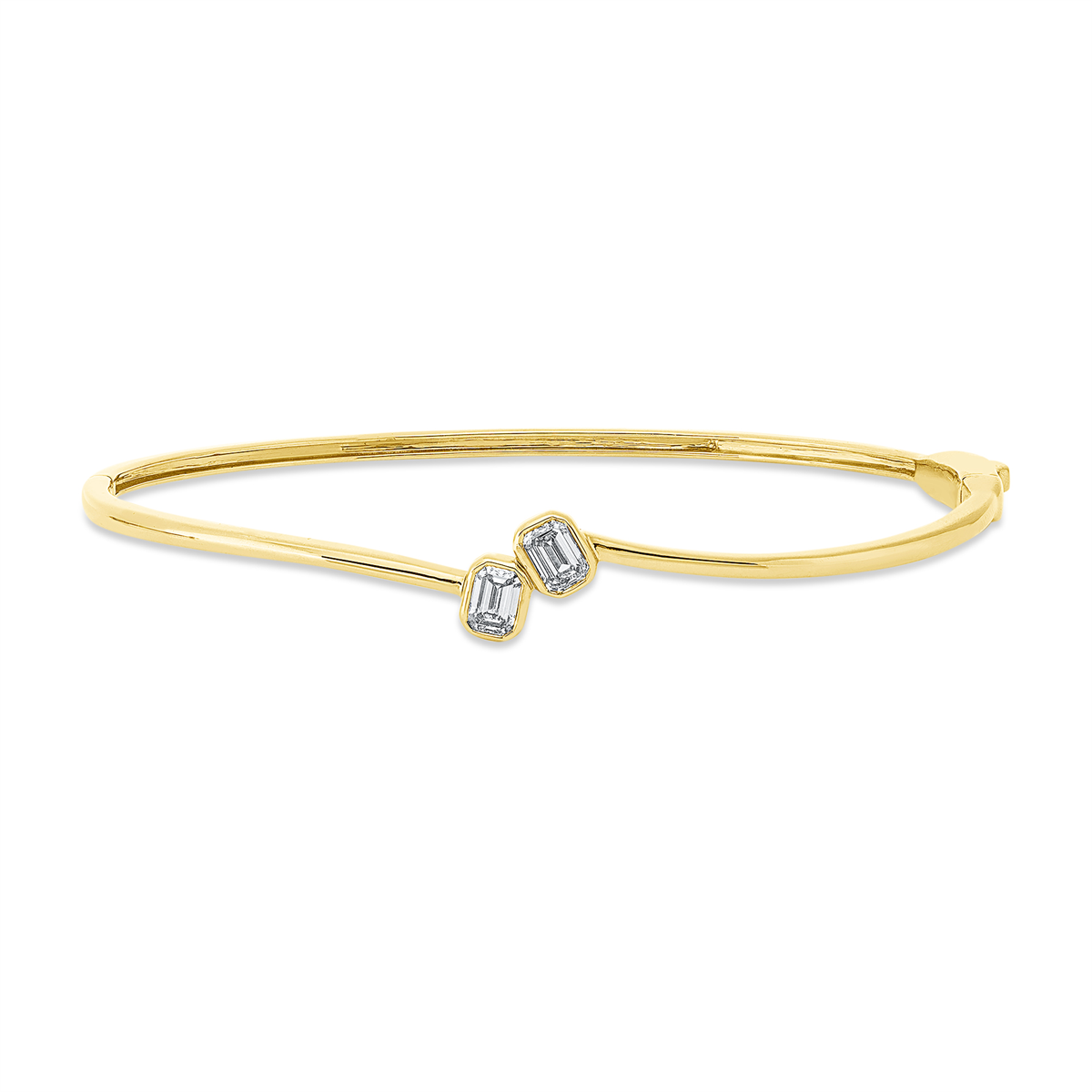 emerald cut baguette bangle in yellow gold