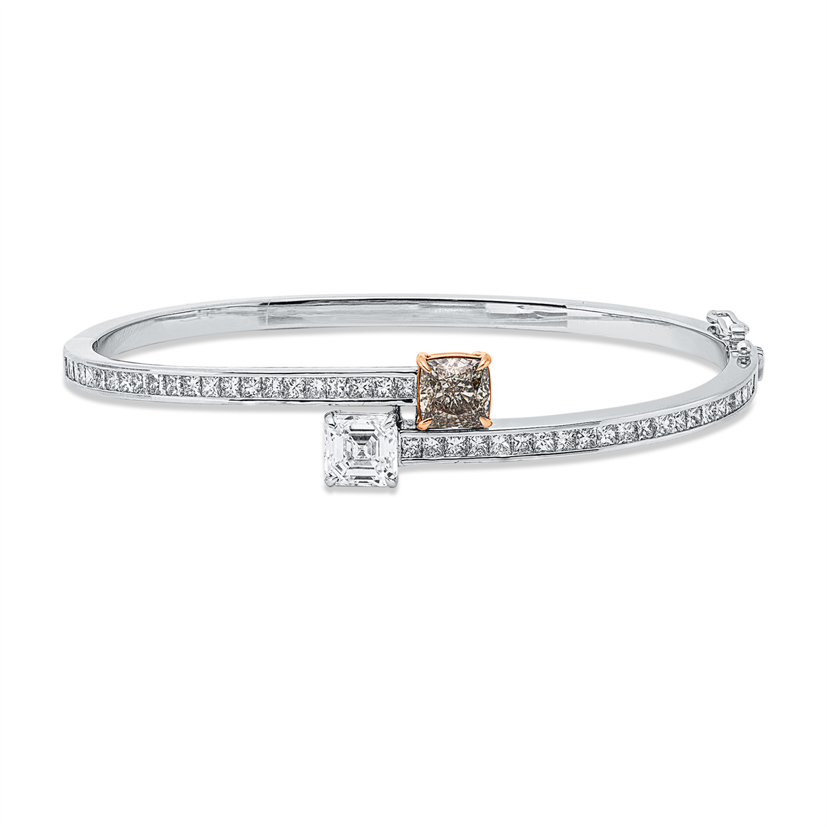princess fancy colored diamond bangle in whitegold / rosegold