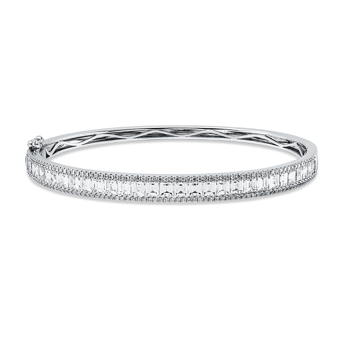 diamond full cut baguette bangle in white gold