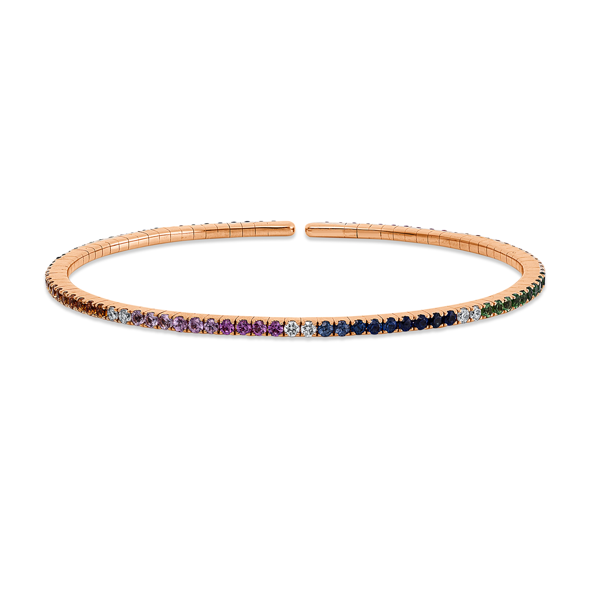 diamond full cut sapphire colored stone classic bangle in red gold