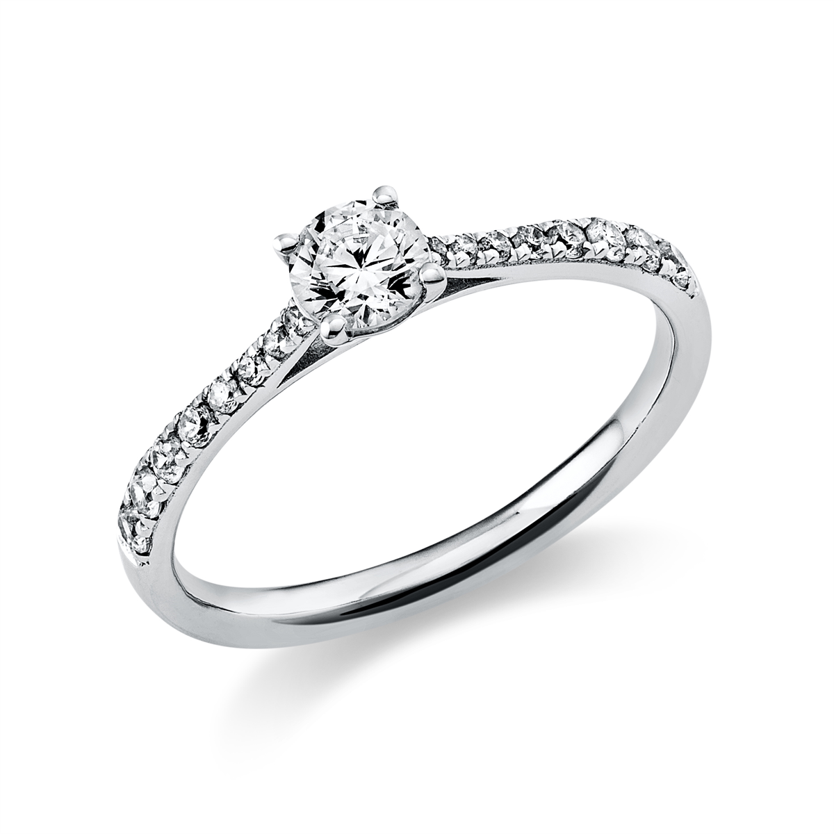 diamond full cut  solitaire with accent stones ring in white gold