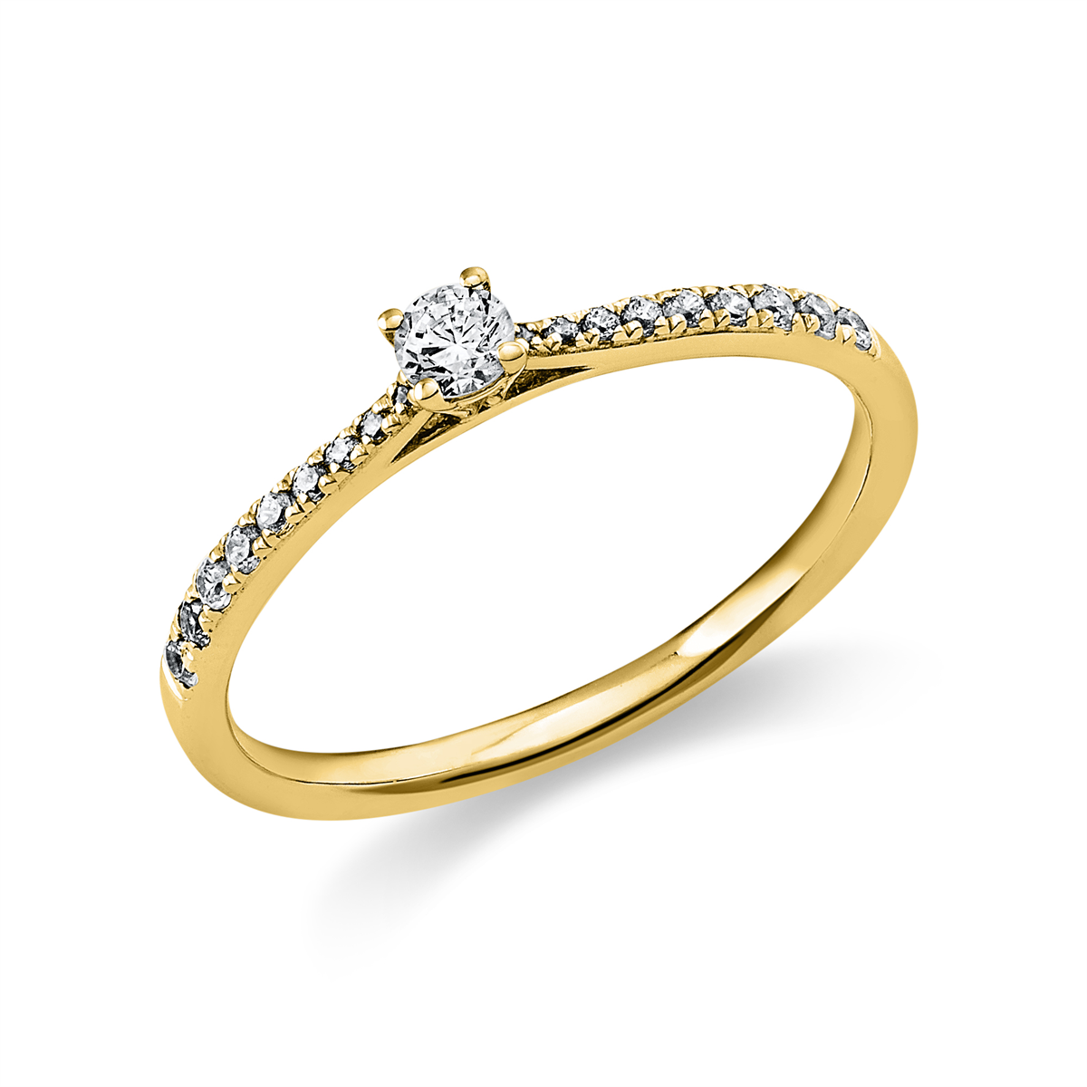 diamond full cut  solitaire with accent stones ring in yellow gold