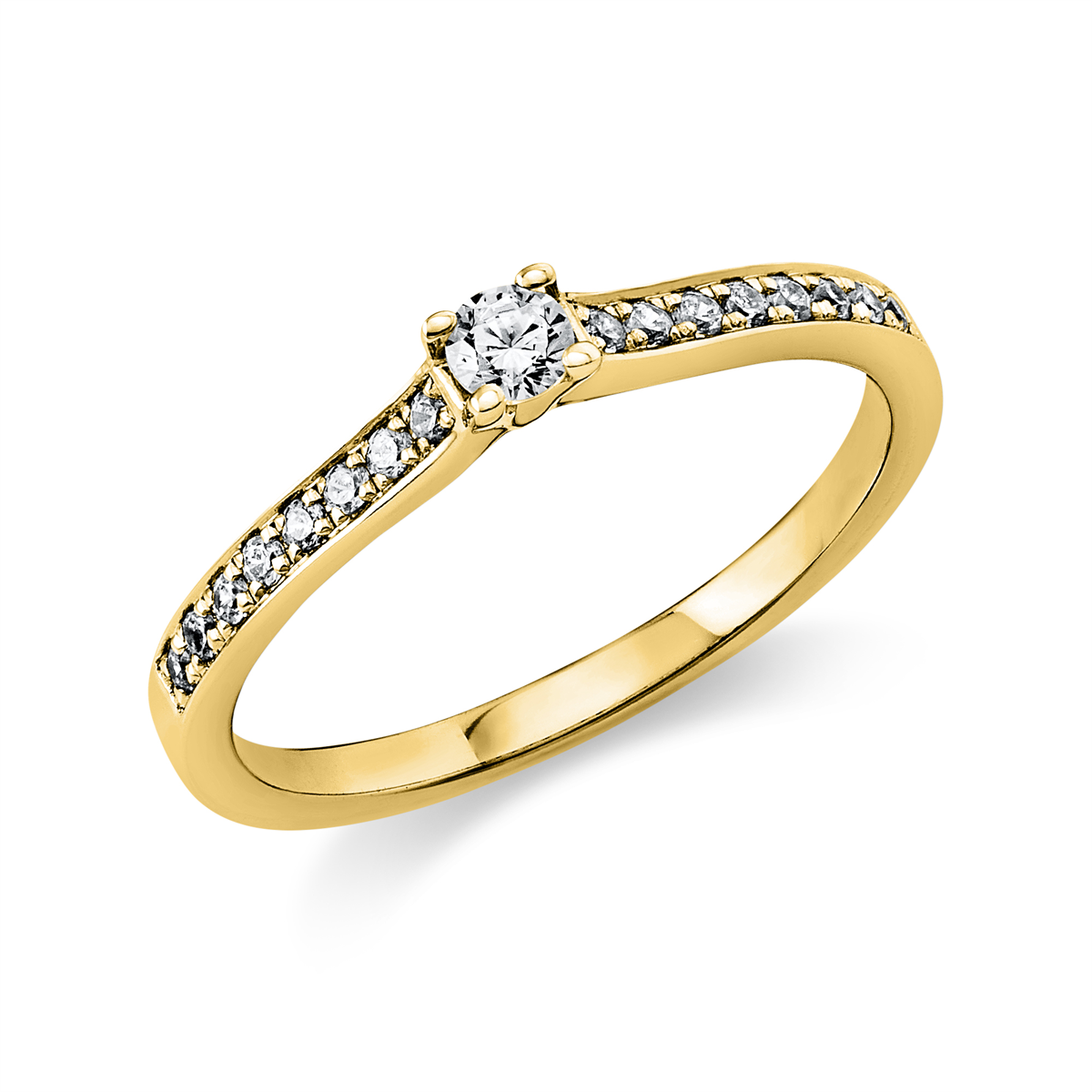 diamond full cut  solitaire with accent stones ring in yellow gold