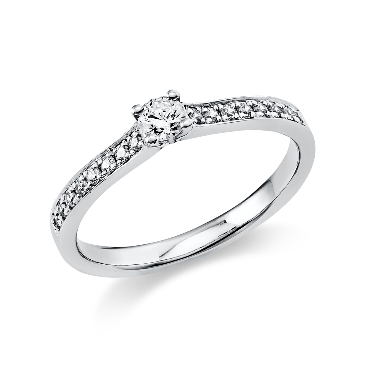 diamond full cut  solitaire with accent stones ring in white gold