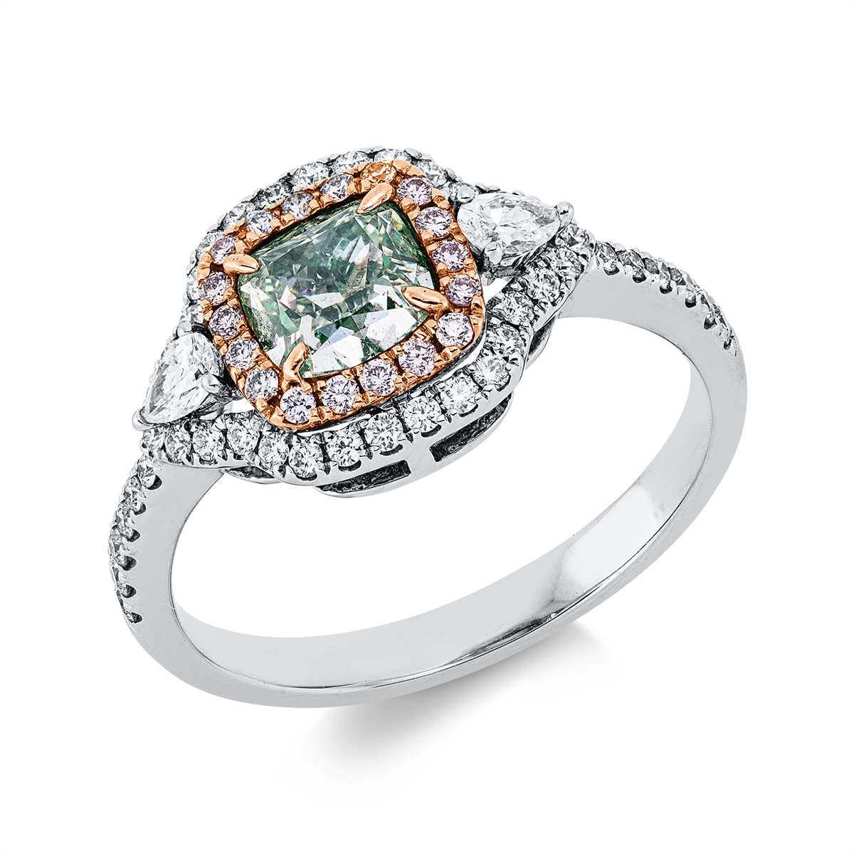 pear shape  fancy colored diamond ring in whitegold / rosegold