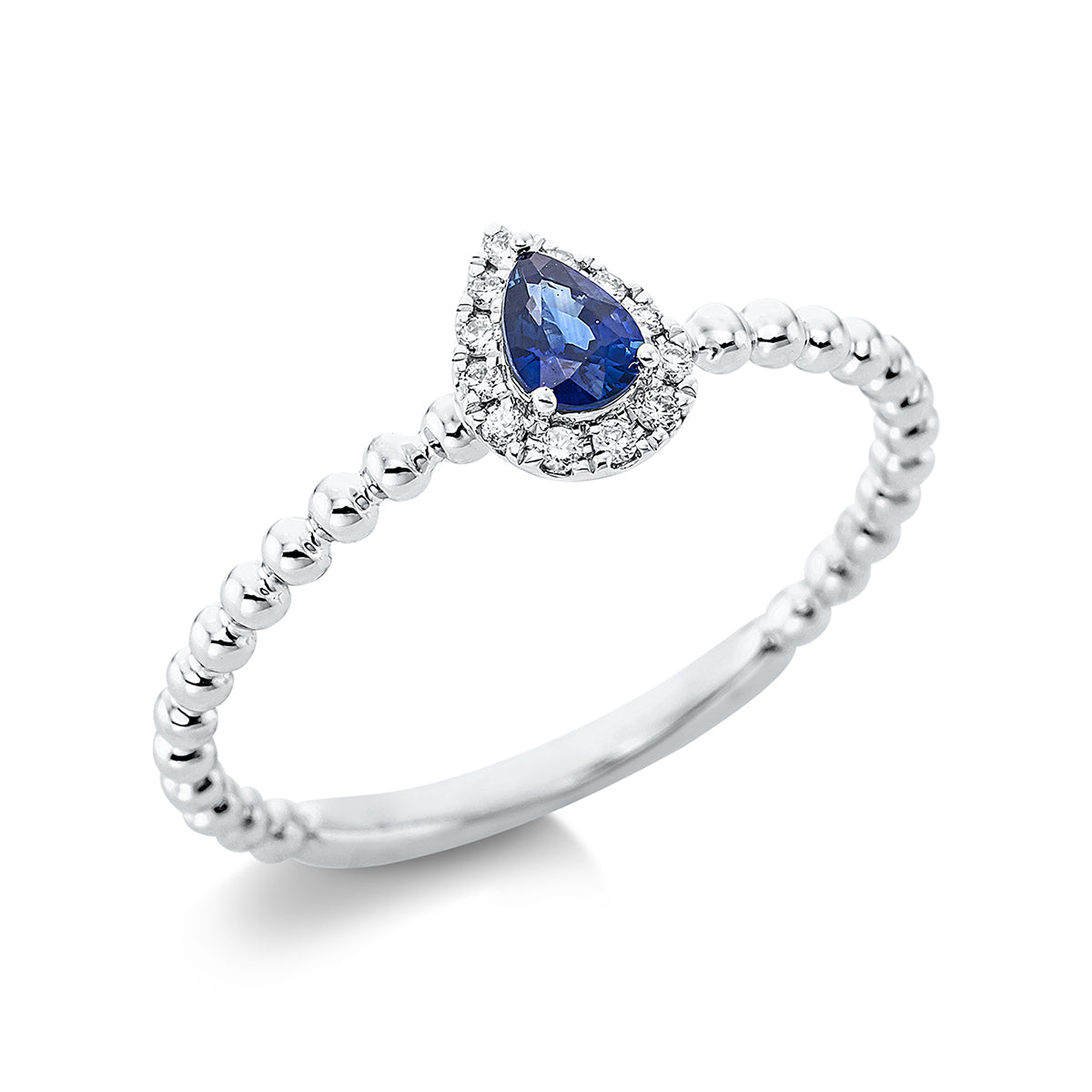 diamond full cut sapphire colored stone classic ring in white gold