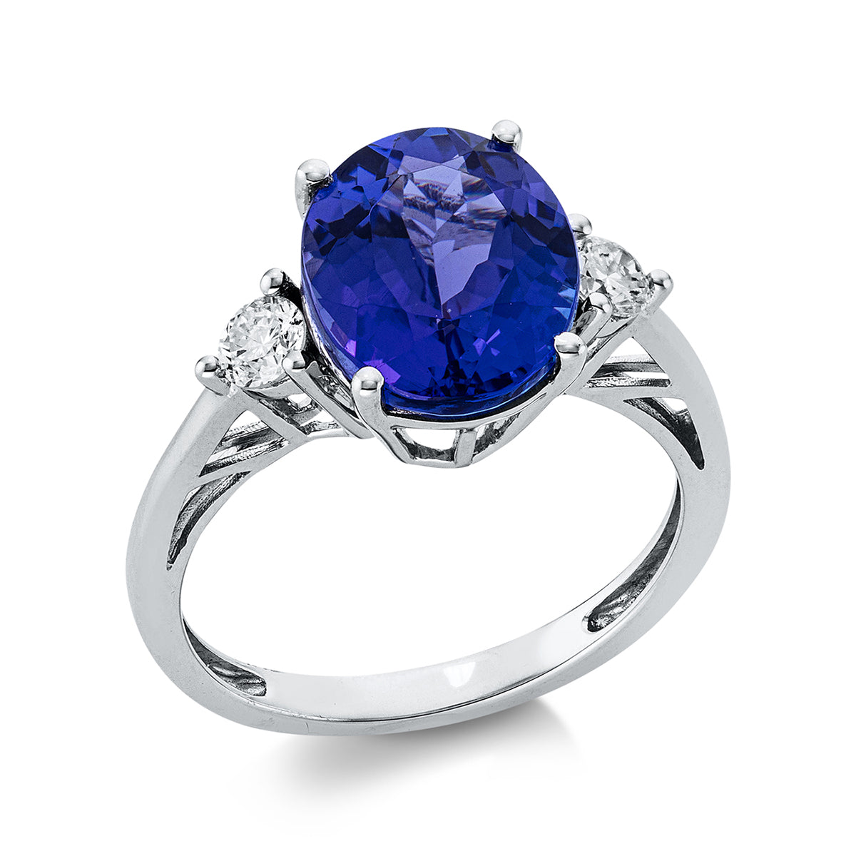 diamond full cut tanzanite colored stone classic ring in white gold