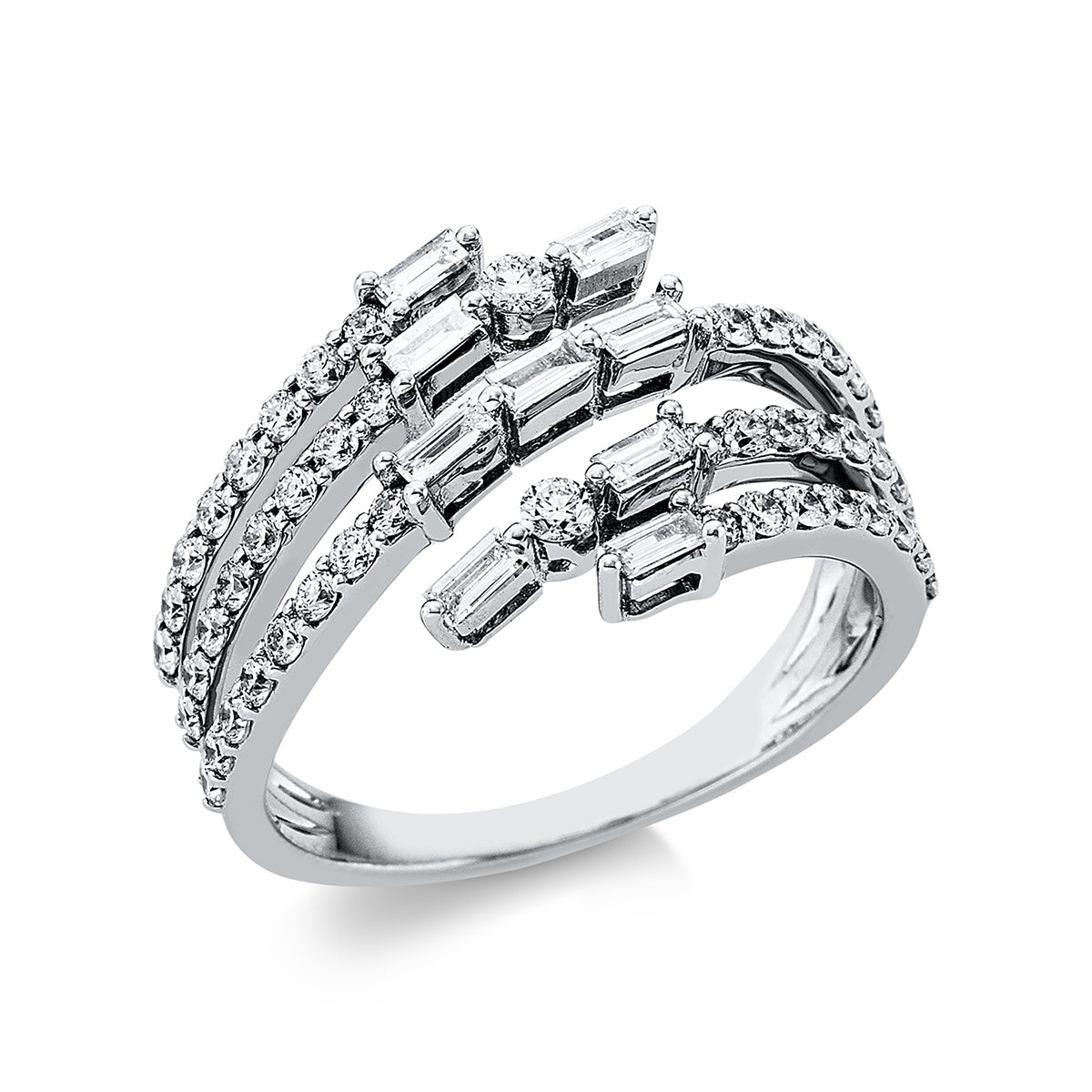 diamond full cut  baguette ring in white gold
