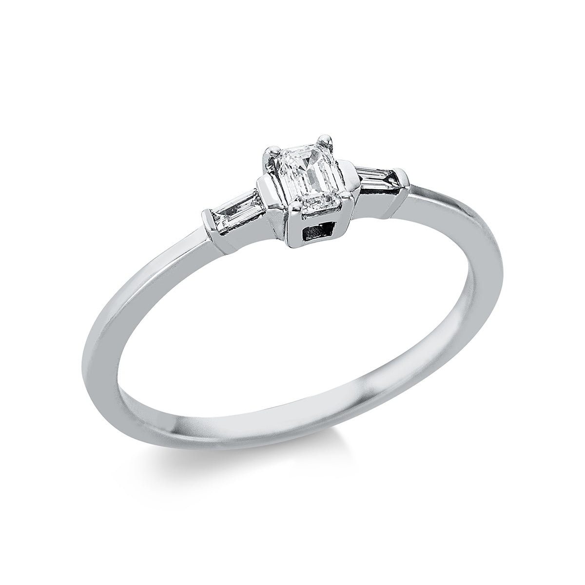 taper  solitaire with accent stones ring in white gold
