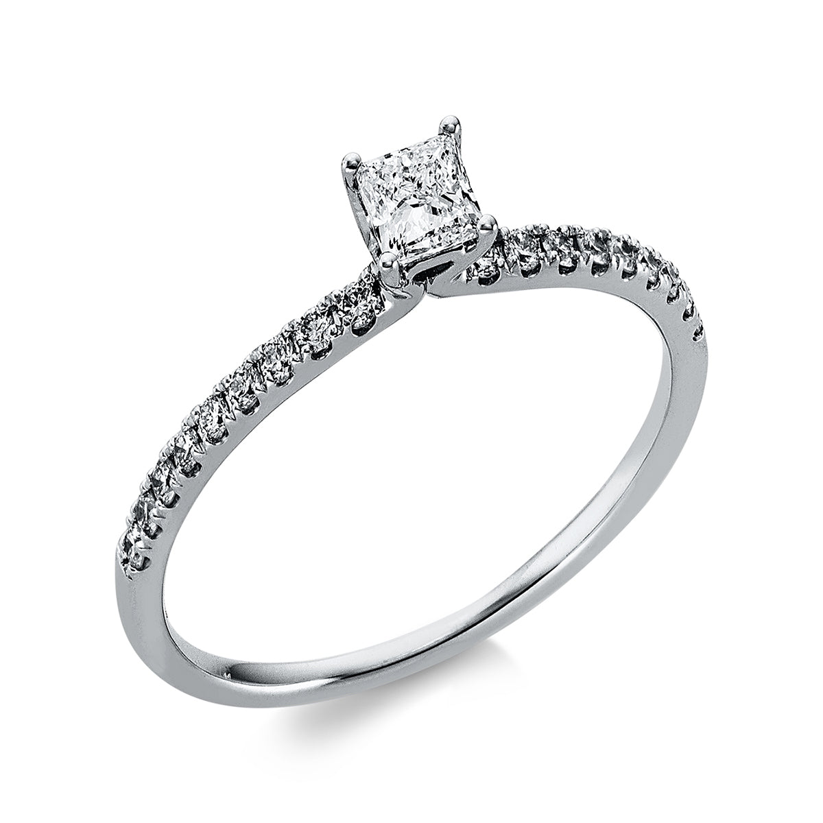 diamond full cut  solitaire with accent stones ring in white gold