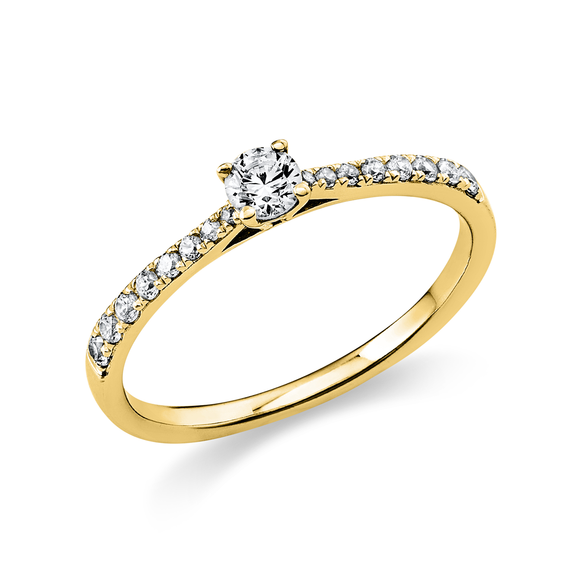 diamond full cut  solitaire with accent stones ring in yellow gold