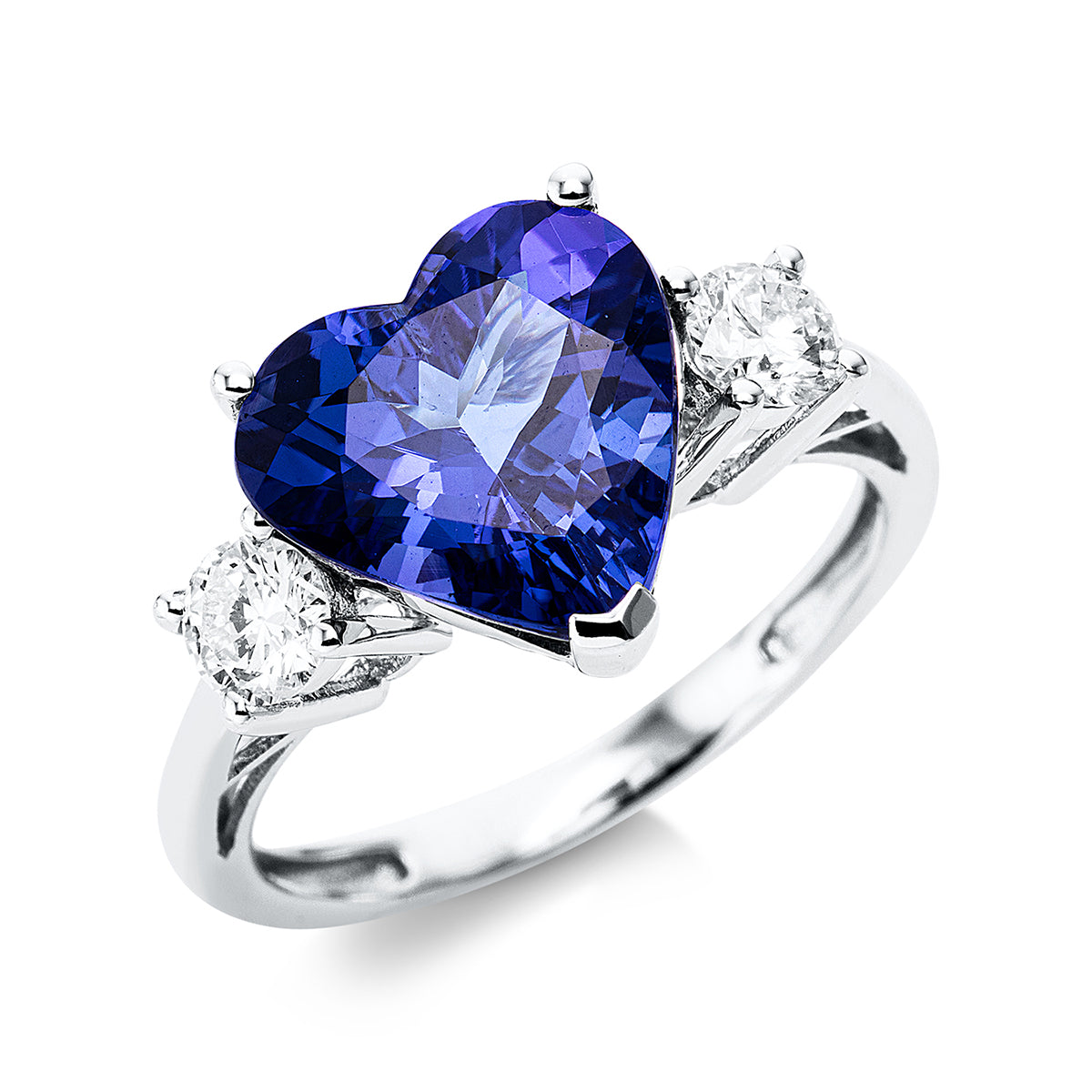 diamond full cut tanzanite heart ring in white gold