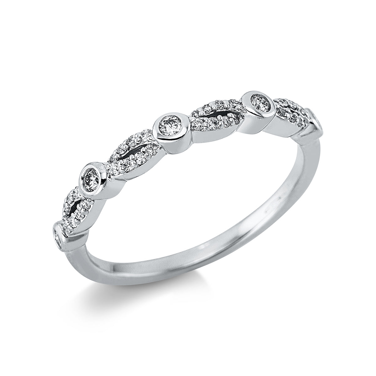 diamond full cut  modern woman ring in white gold