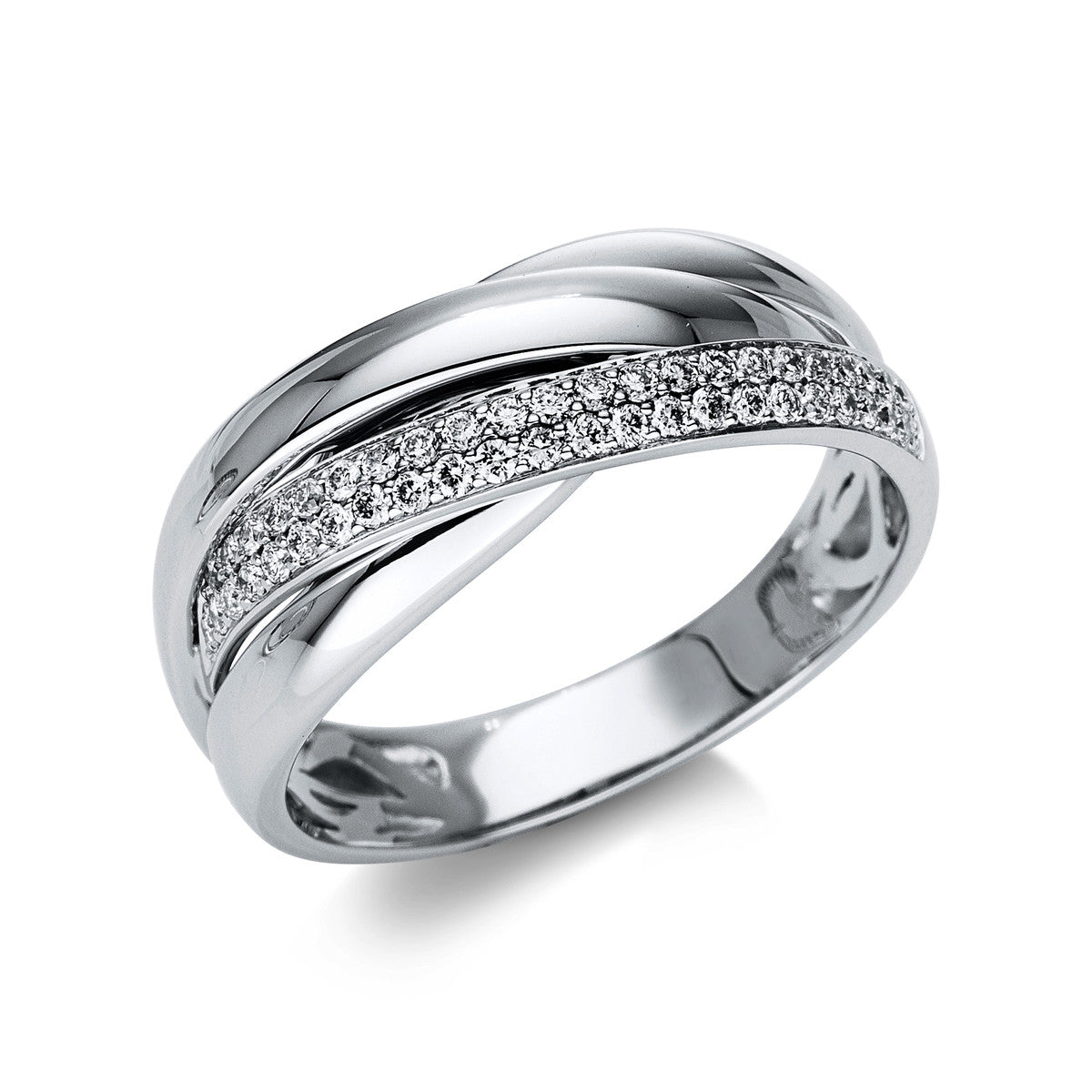 diamond full cut  criss cross ring in white gold