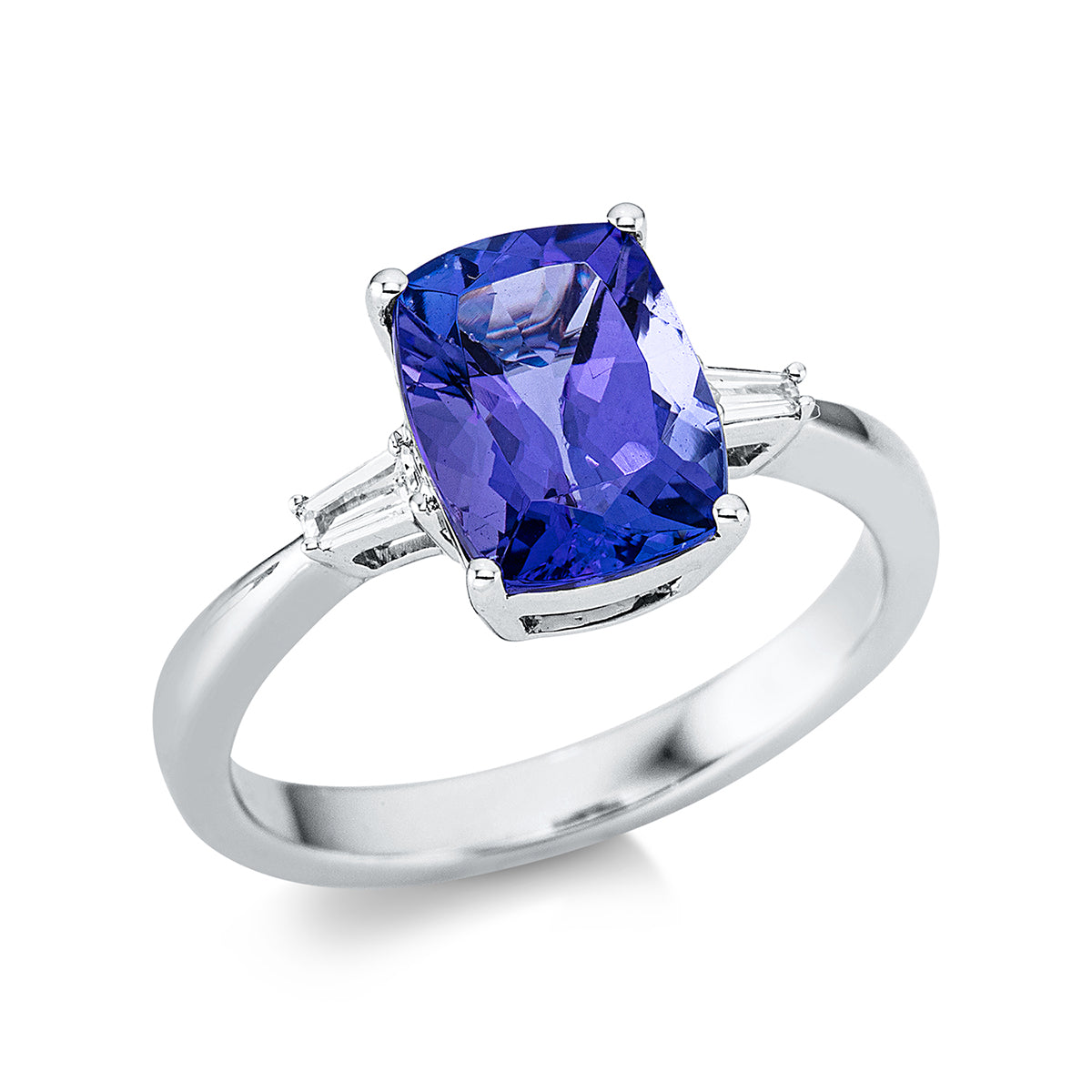 taper tanzanite colored stone classic ring in white gold