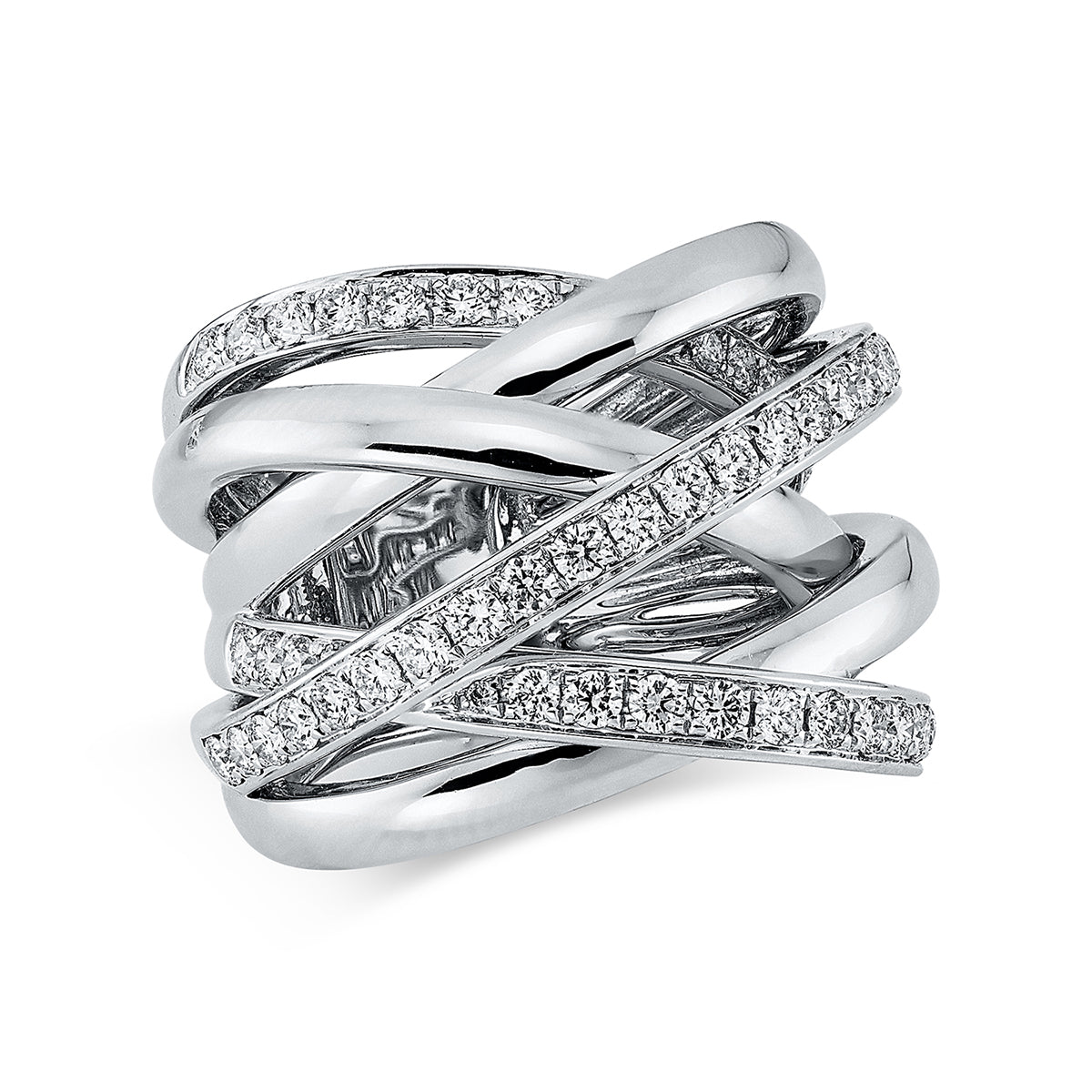diamond full cut  criss cross ring in white gold